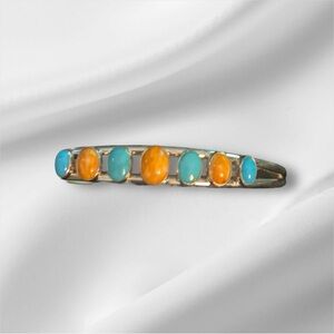 Jay King Sleeping Beauty Turquoise and Orange Shell Cuff Bracelet.
